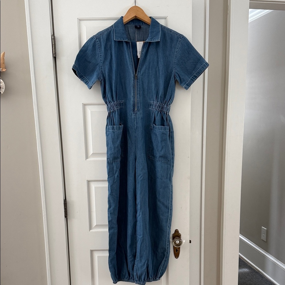 Girls Blue Denim Jumpsuit with Zipper